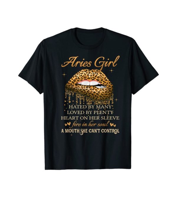Aries Girl Birthday Gifts Funny Leopard Sexy Lip T-Shirt